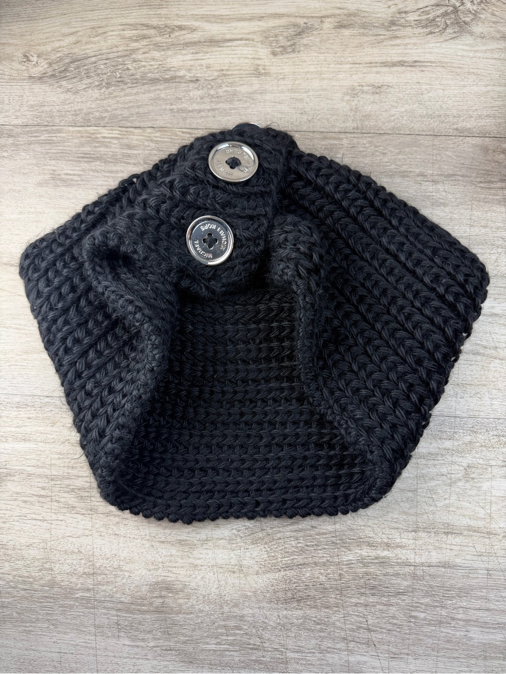 Michael Kors Black Knit Button Neck Warmer Scarf Cowl Women One Size